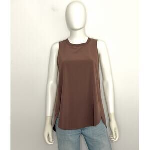 Athleta Womens Tank Top S Brown Crew Neck Sleeveless Side Slit